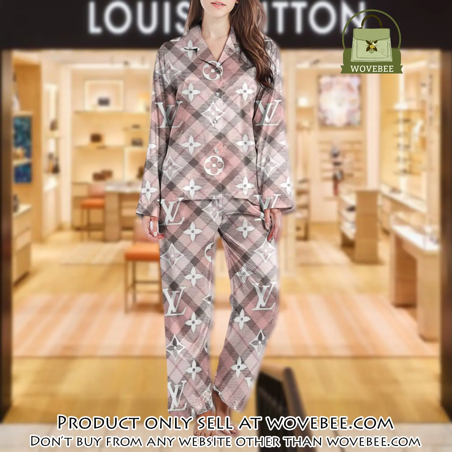 Lv monogram long satin pajama set pjs1027 wvb1357274